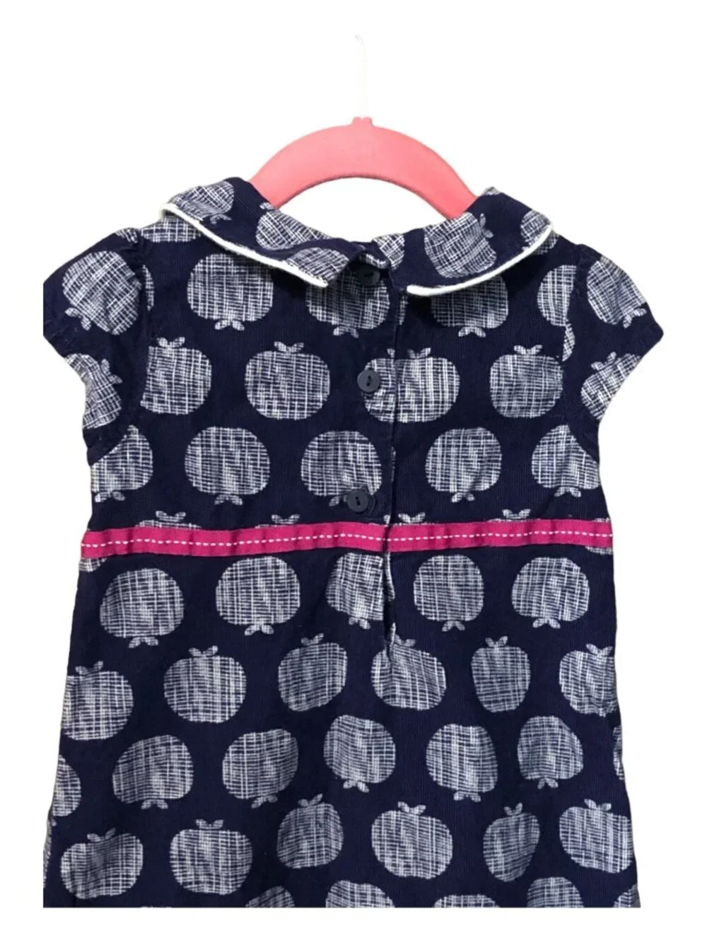 Gymboree School Girl Apple Print Navy Blue Short Sleeve Dress Sz 3T